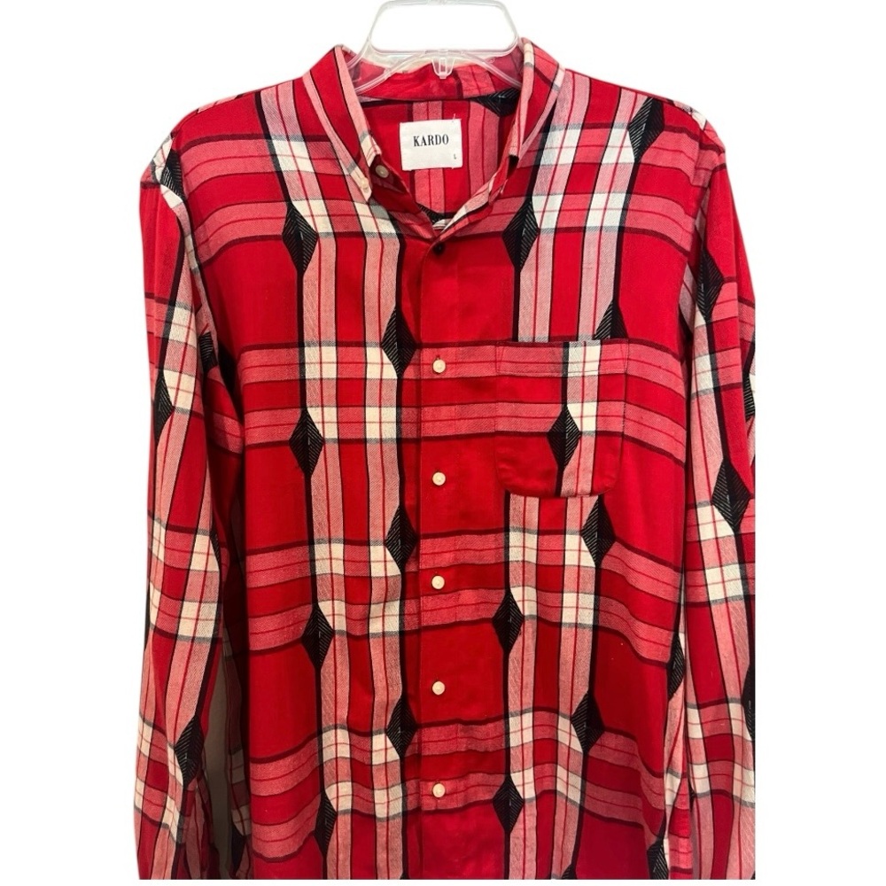 Kardo Red and Black Diamond Plaid Button Down flannel shirt size large